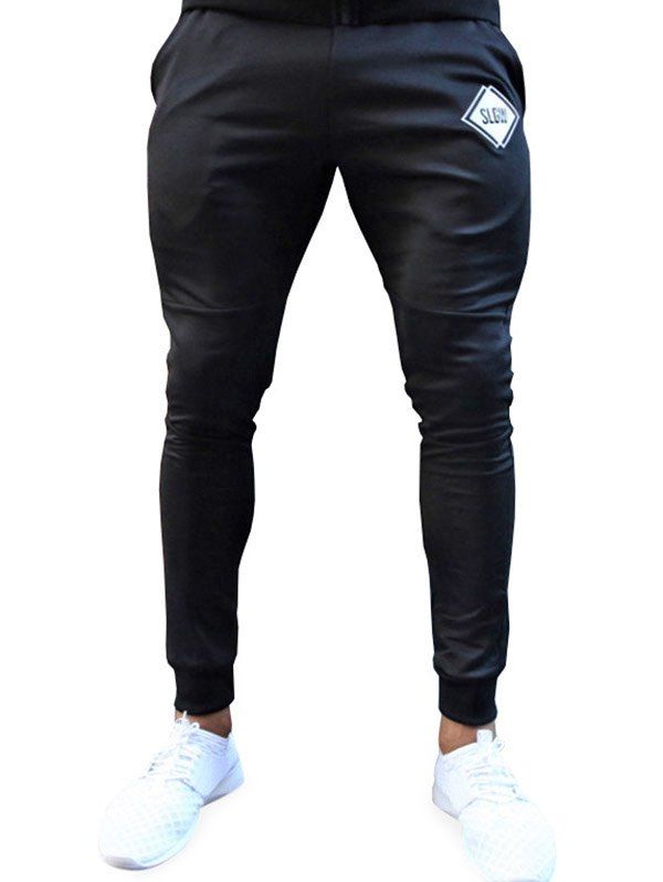 

Long Letters Print Drawstring Jogger Pants, White