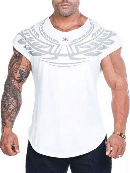 

Geometry Letters Printed Casual Sleeveless Shirt, White