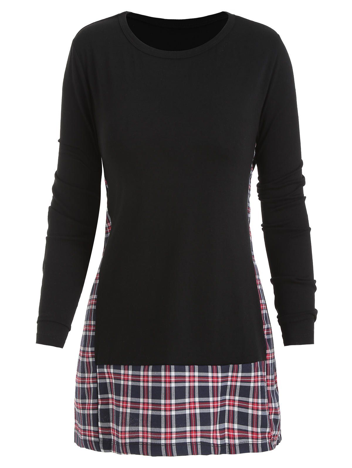 

Checked Panel Long Sleeve Top, Black