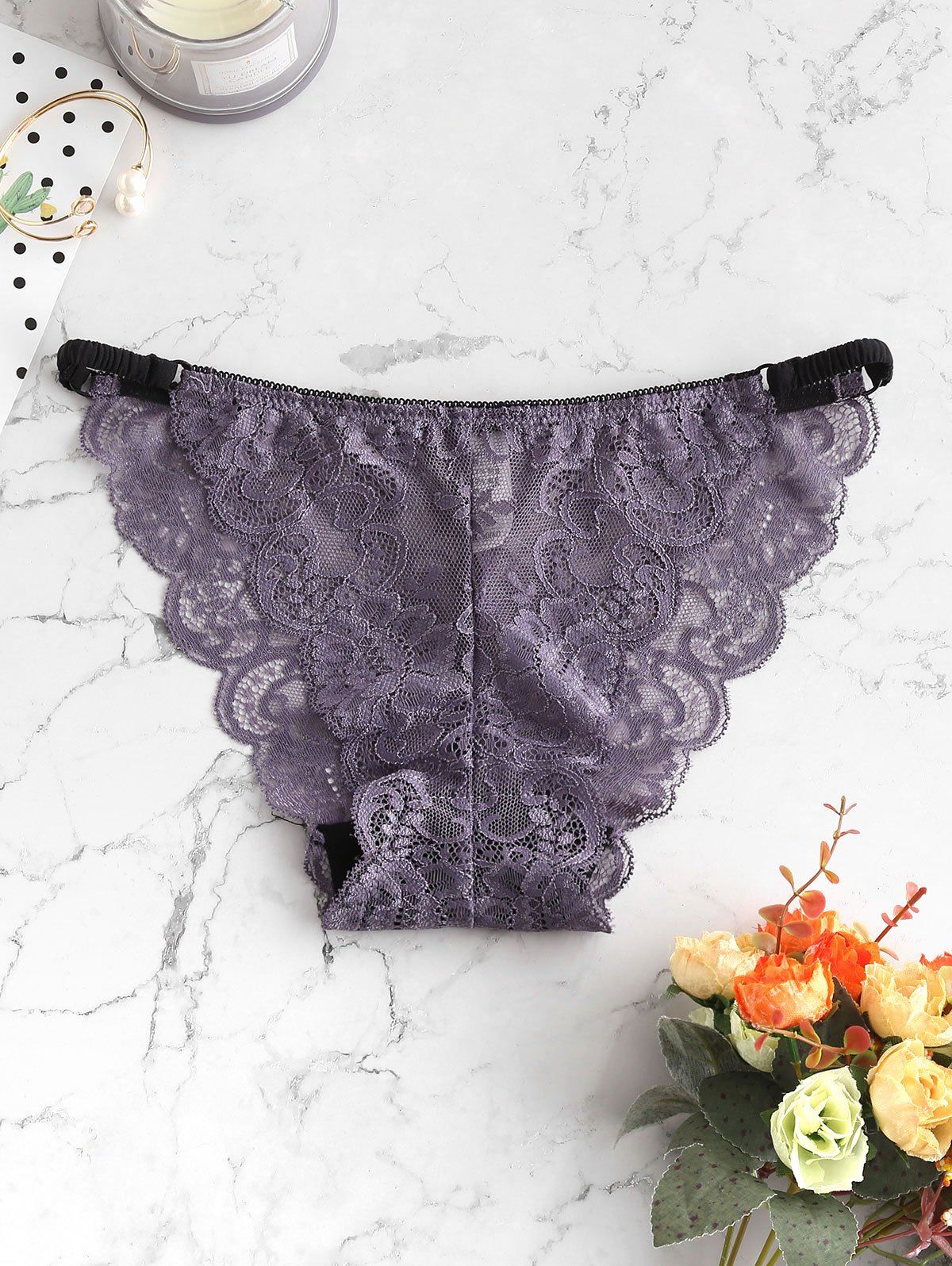

See Through Scalloped Sexy Lace Briefs, Mauve