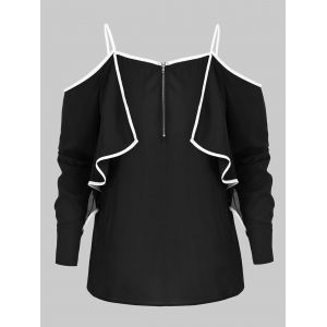

Plus Size Spaghetti Strap Half Zip Flounce Blouse, Black