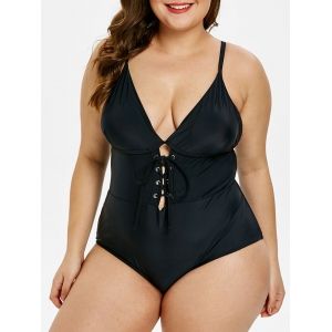 

Padded Plus Size Lace Up Swimwear, Black