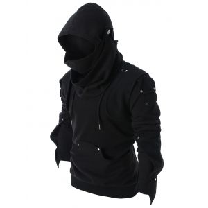 

Rivet Long Sleeve Drawstring Hoodie, Black