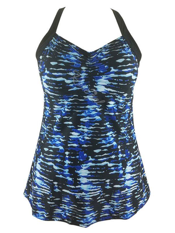 

Spaghetti Strap Printed Plus Size Tankini Set, Blue