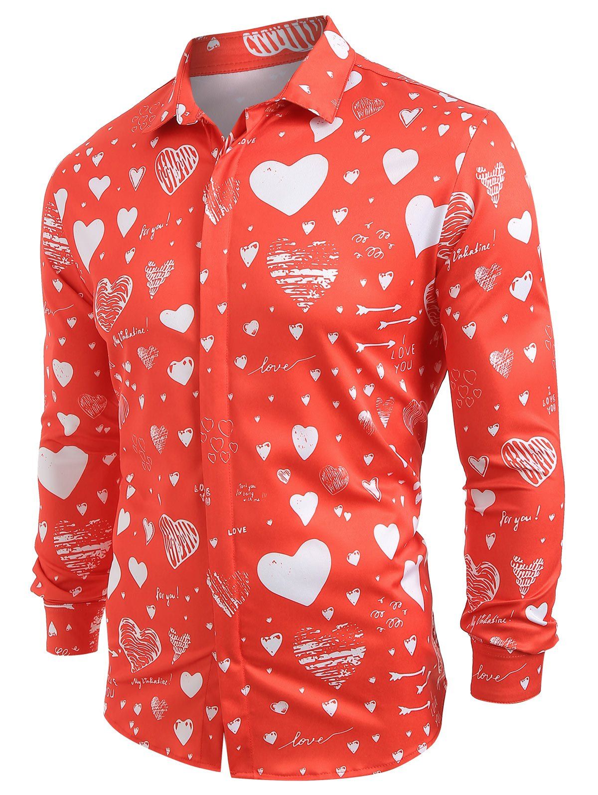 

Love Letter Print Button Hidden Shirt, Lava red