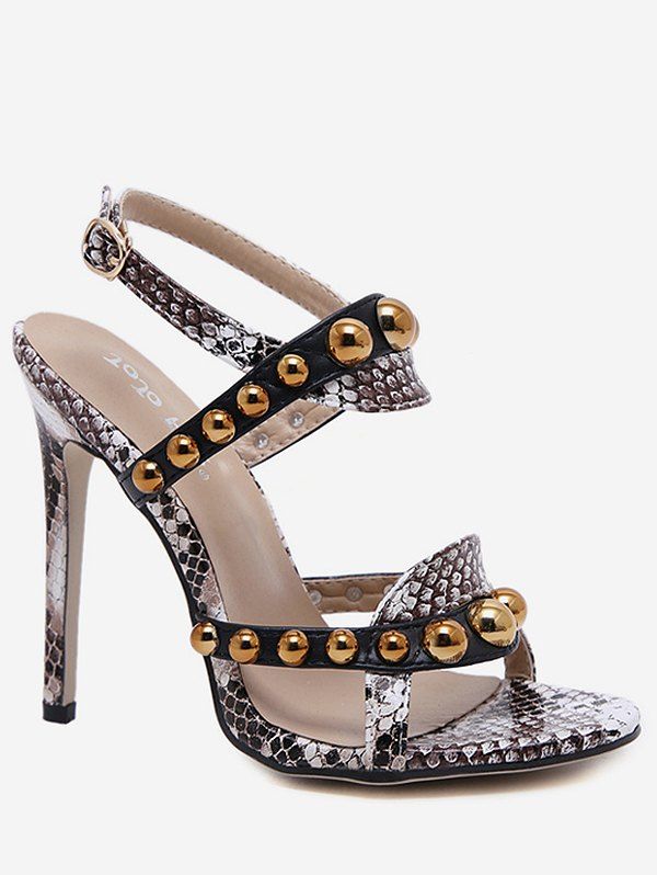 

Ankle Strap Studded Heeled Sandals, Multi-a