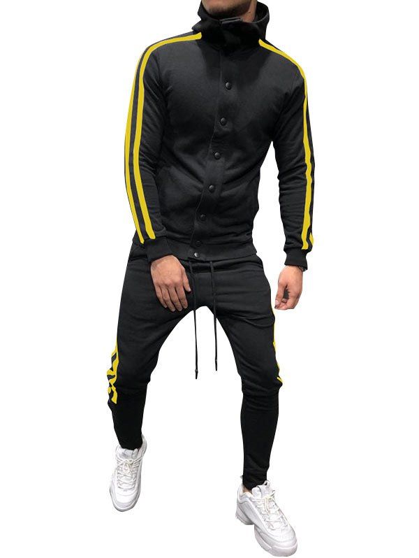 

Side Stripe Snap Button Hoodie Jogger Pants Suit, Yellow