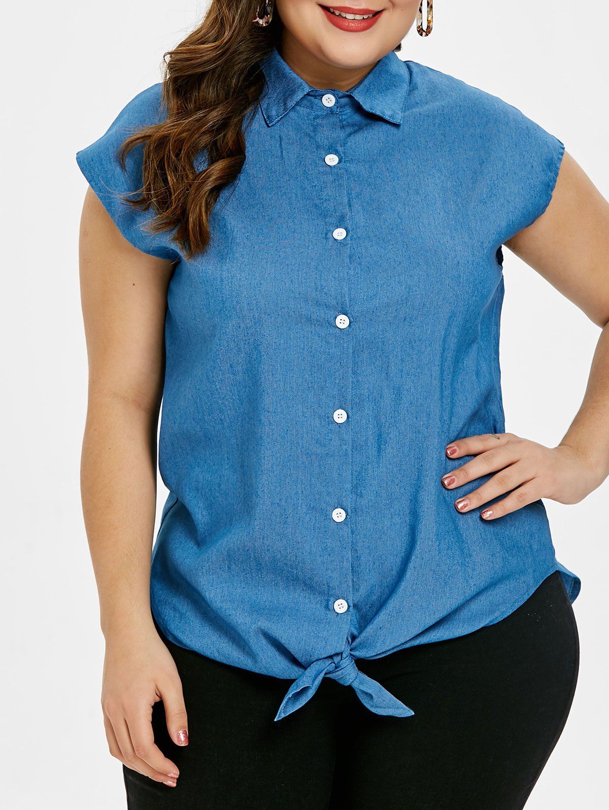 plus size denim short sleeve shirt