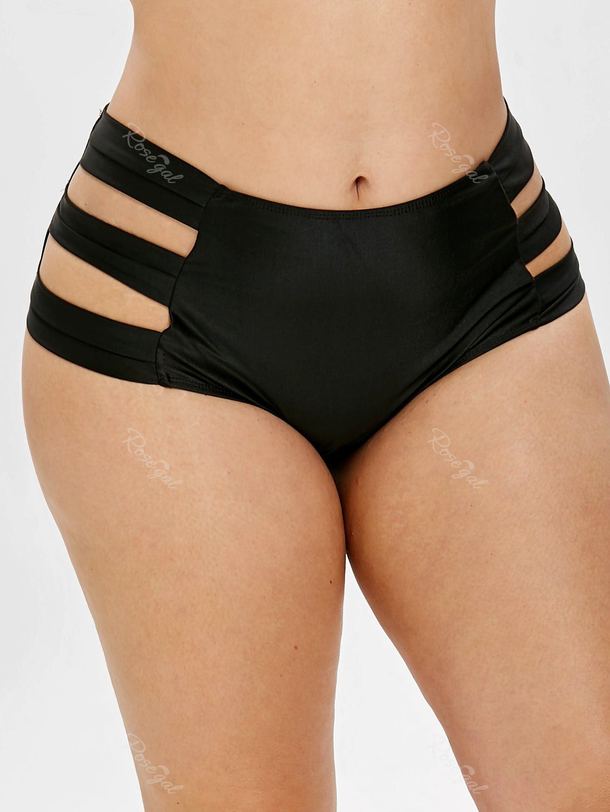 

Ladder Cut Out Plus Size High Waist Swim Briefs, Black