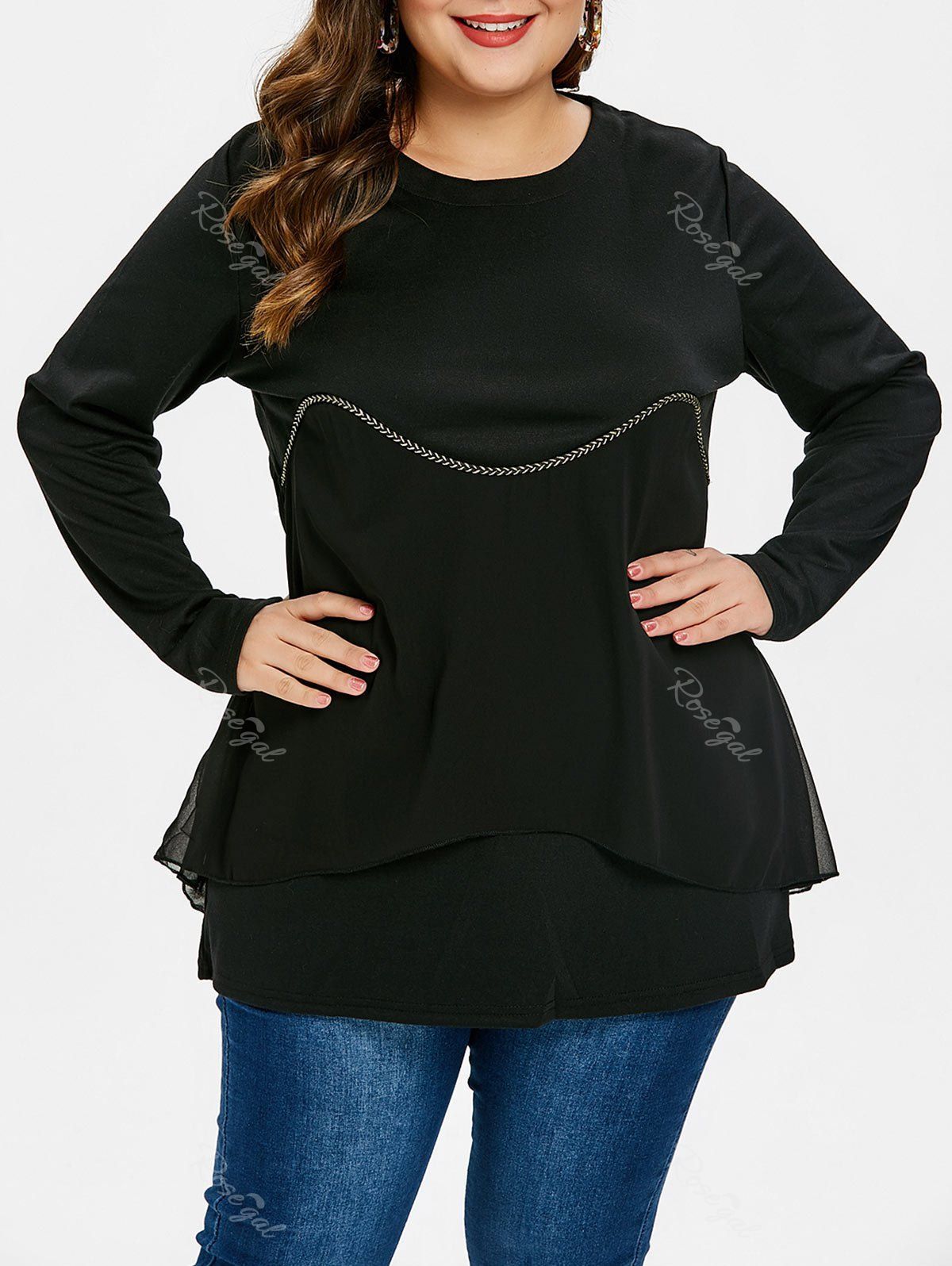 

Long Sleeve Layered Plus Size Solid Top, Black