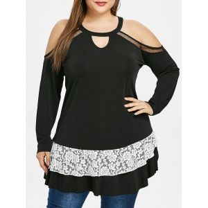 

Plus Size Cut Out Lace Panel T-shirt, Black