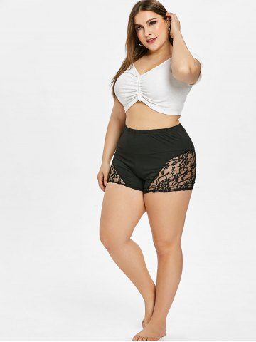 

Plus Size Lace Panel Short Leggings, Black
