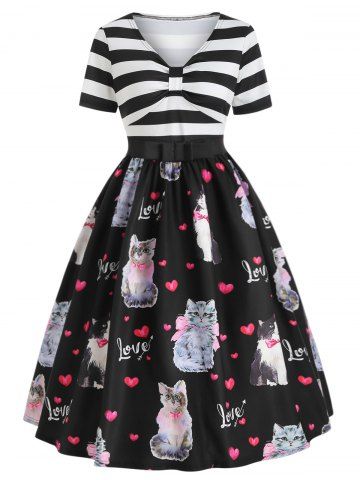 2019 vintage starry sky print fit and flare dress