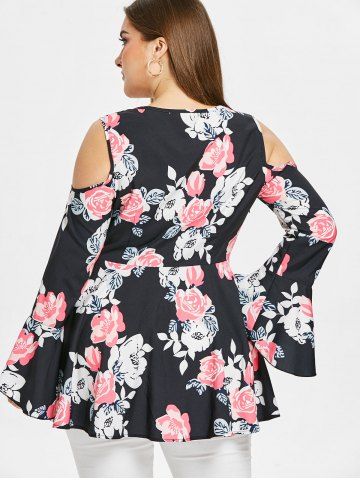 

Criss Cross Floral Print Plus Size Blouse, Black