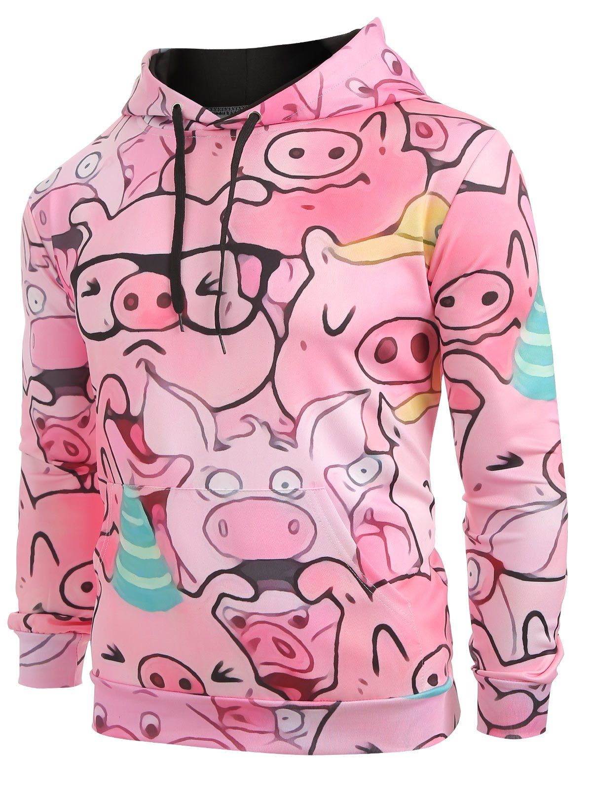 

Cartoon Pig Pattern Pullover Hoodie, Pink