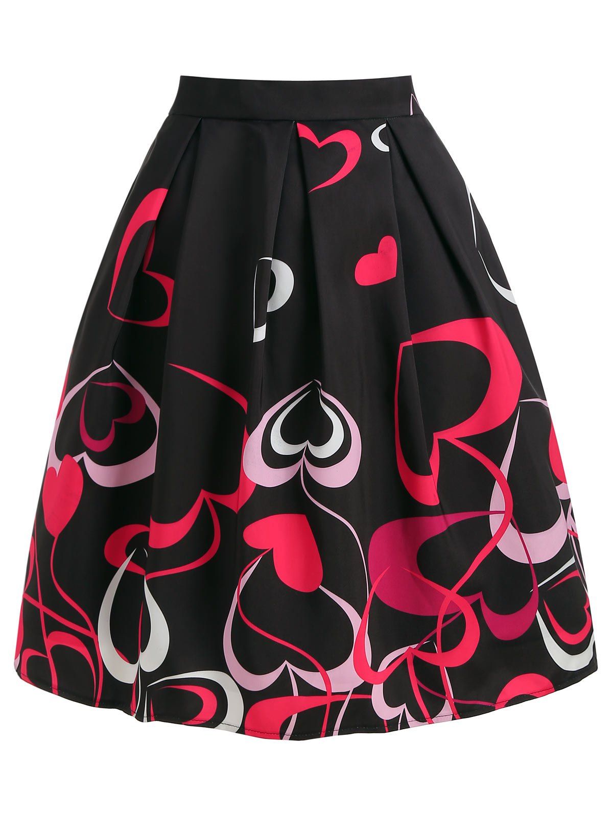 

Heart Print A Line Skirt, Black