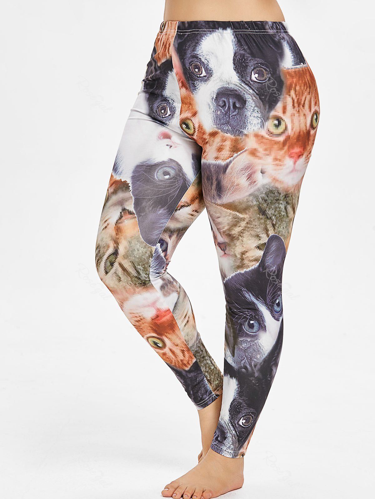 

3D Cat Print Plus Size Leggings, Multi