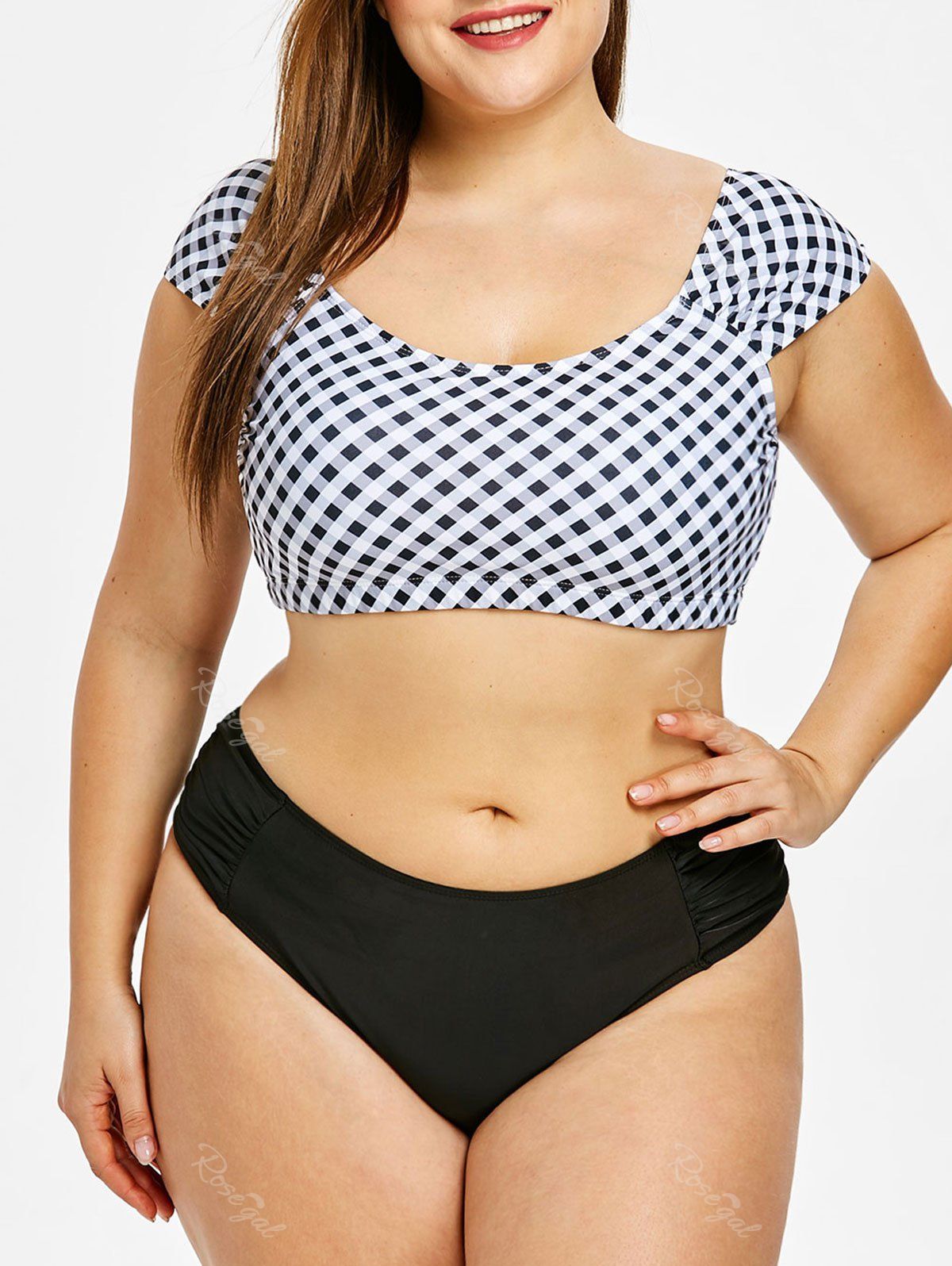 

Plus Size Plaid Bikini Set, Black