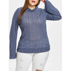

Plus Size Semi Sheer Lace Up Turtleneck Knitwear, Blue gray