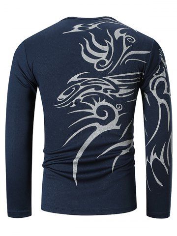 

Dragon Tattoo Print Long Sleeves Casaul T-shirt, Cadetblue