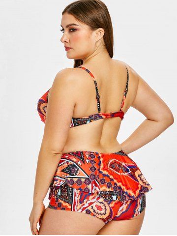 

Plus Size Mixed Print Underwire Flounce Bikini, Multi-a