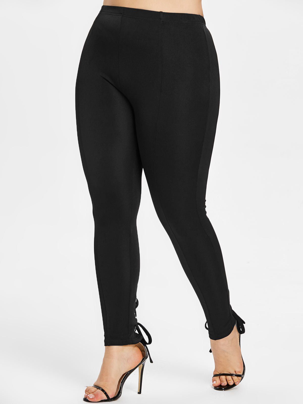 Plus Size High Rise Lace Up Skinny Pants, Black