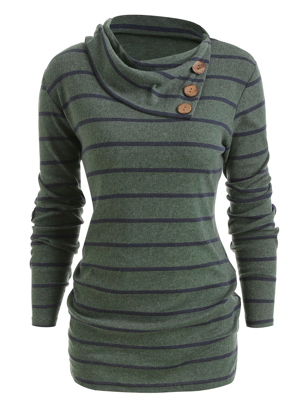 

Striped Panel Heaps Collar Sweater, Green