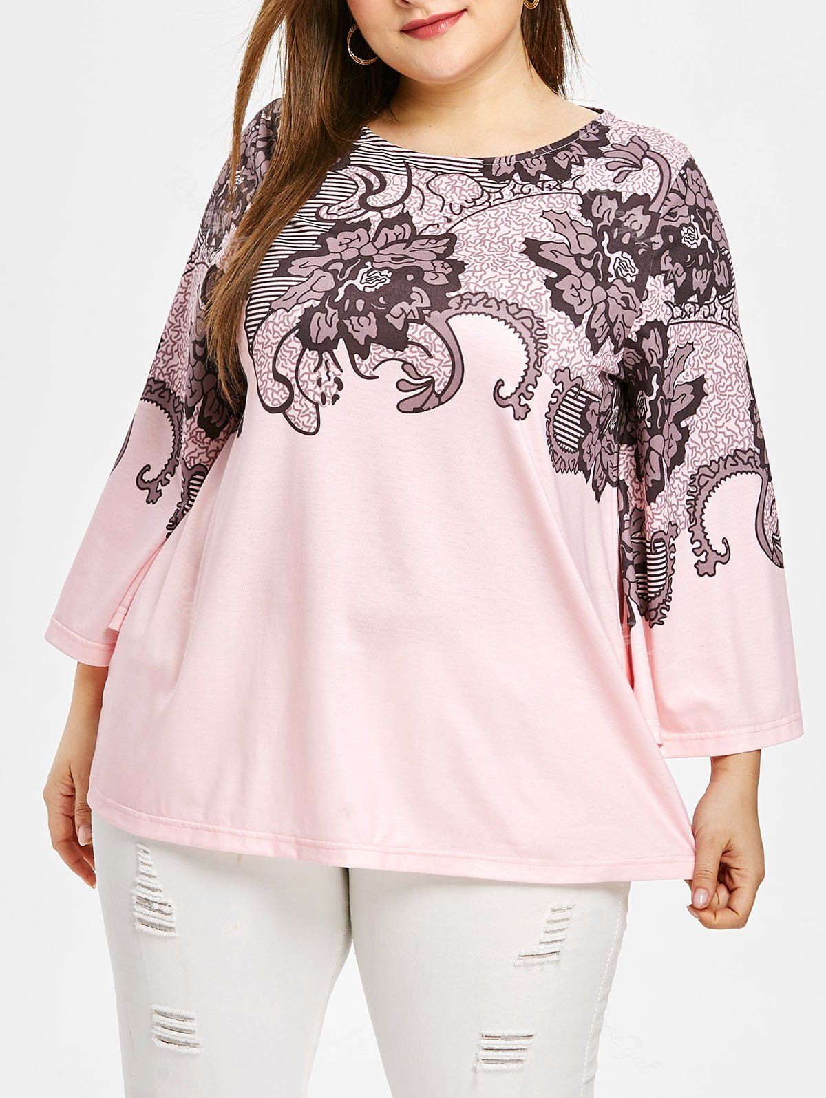 

Plus Size Ethnic Print T-shirt, Pink