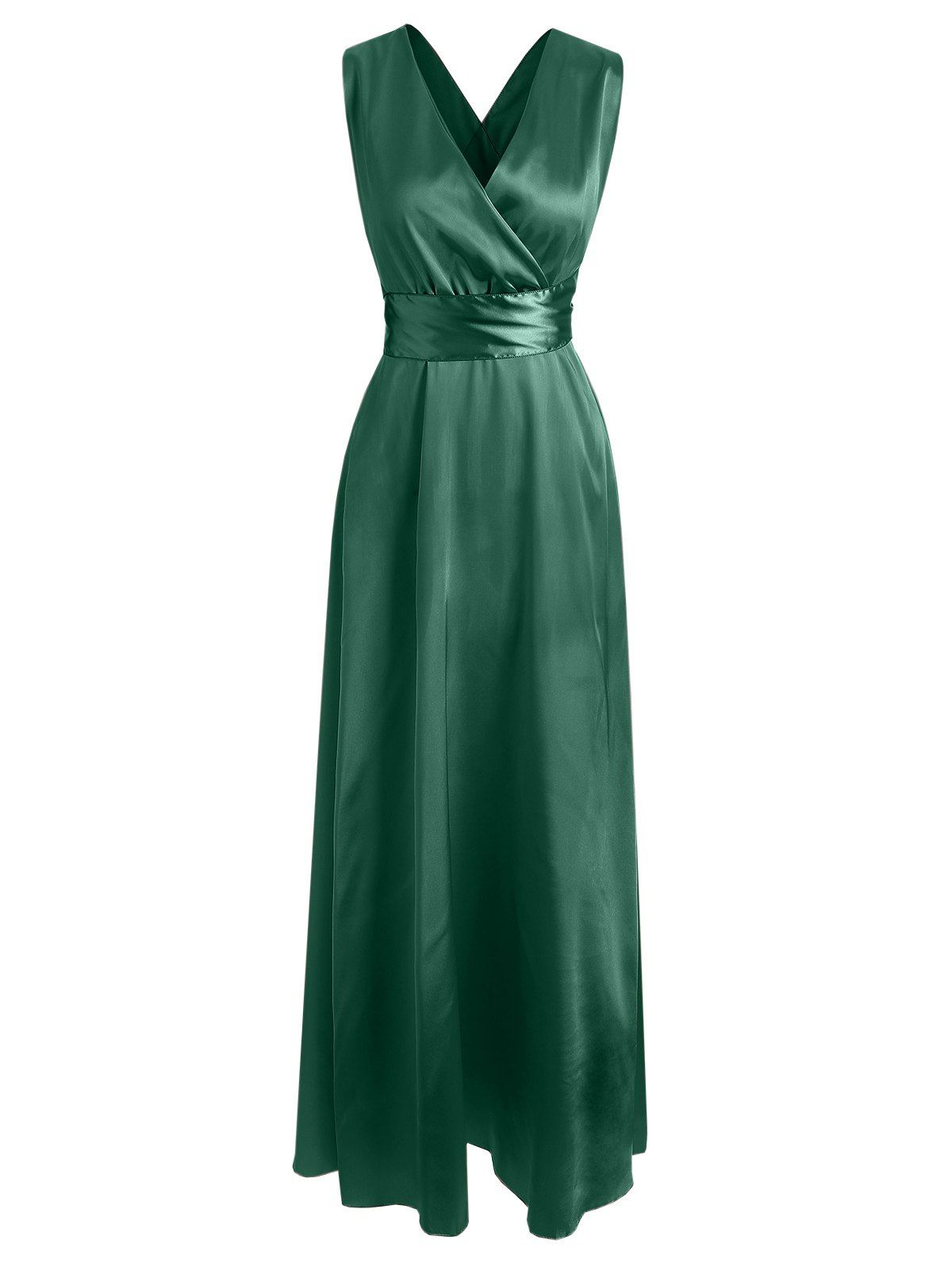 

V Neck Open Back Maxi Party Dress, Medium forest green