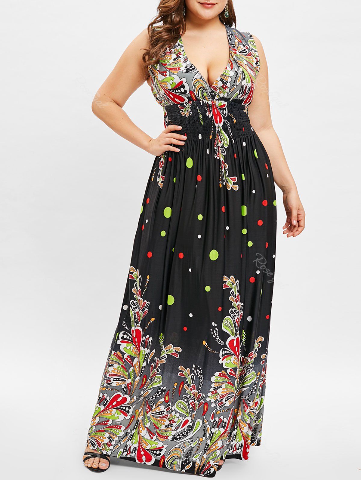 plus size shirred maxi dress