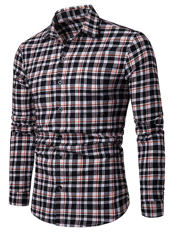 

Contrast Tartan Print Casual Long Sleeve Shirt, Black