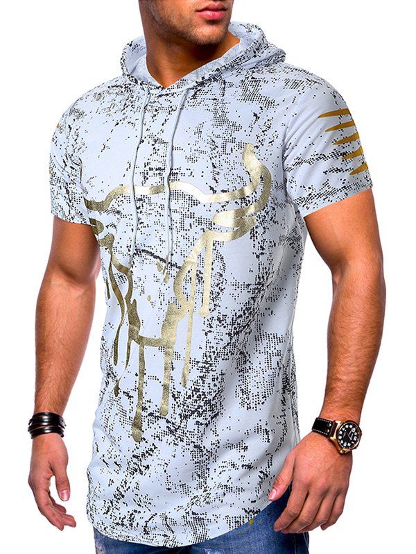 

Ink Dots Cow Head Print Hooded Short Sleeves T-shirt, White