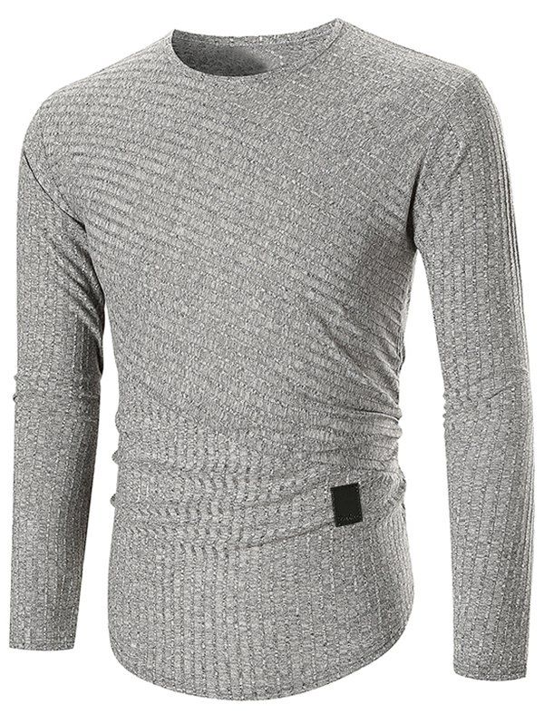 

Applique Striped Print Casual T-shirt, Gray