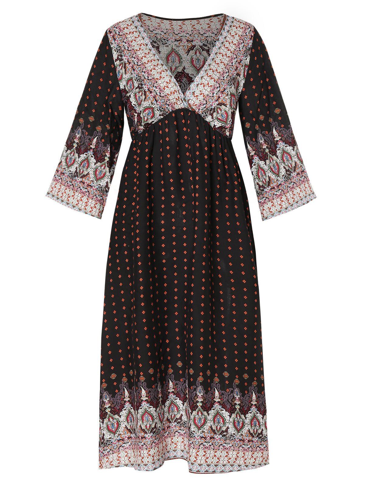 

High Waist Printed Bohemian Dress, Black