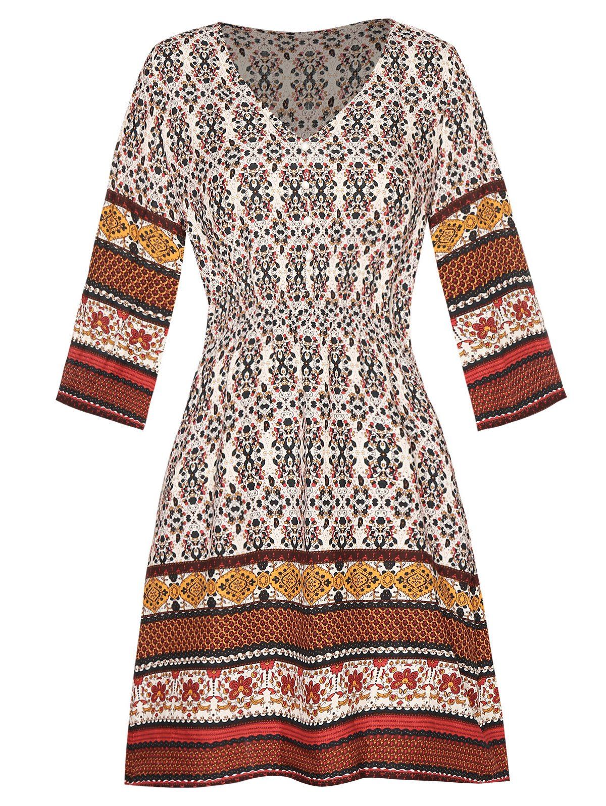 

V Neck Color Block Bohemian Dress, Multi