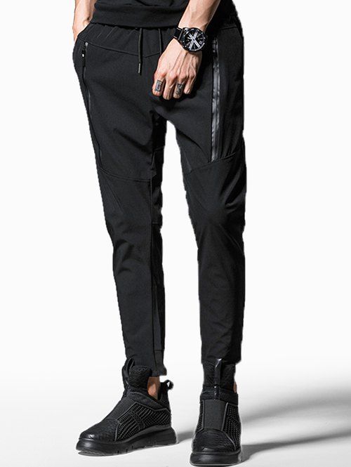 

Zipper Embellished Drawstring Casual Pants, Black