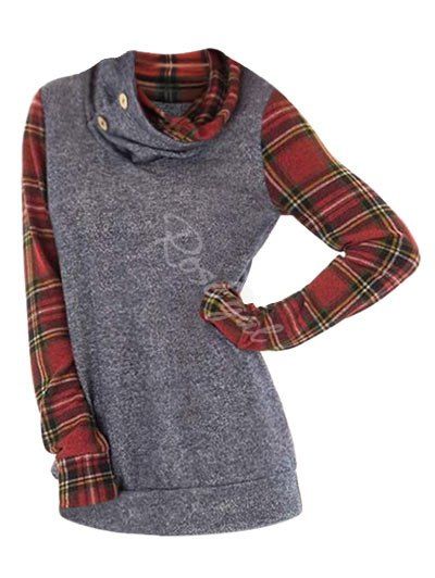 

Cowl Neck Plus Size Plaid Sleeve Sweatshirt, Gray