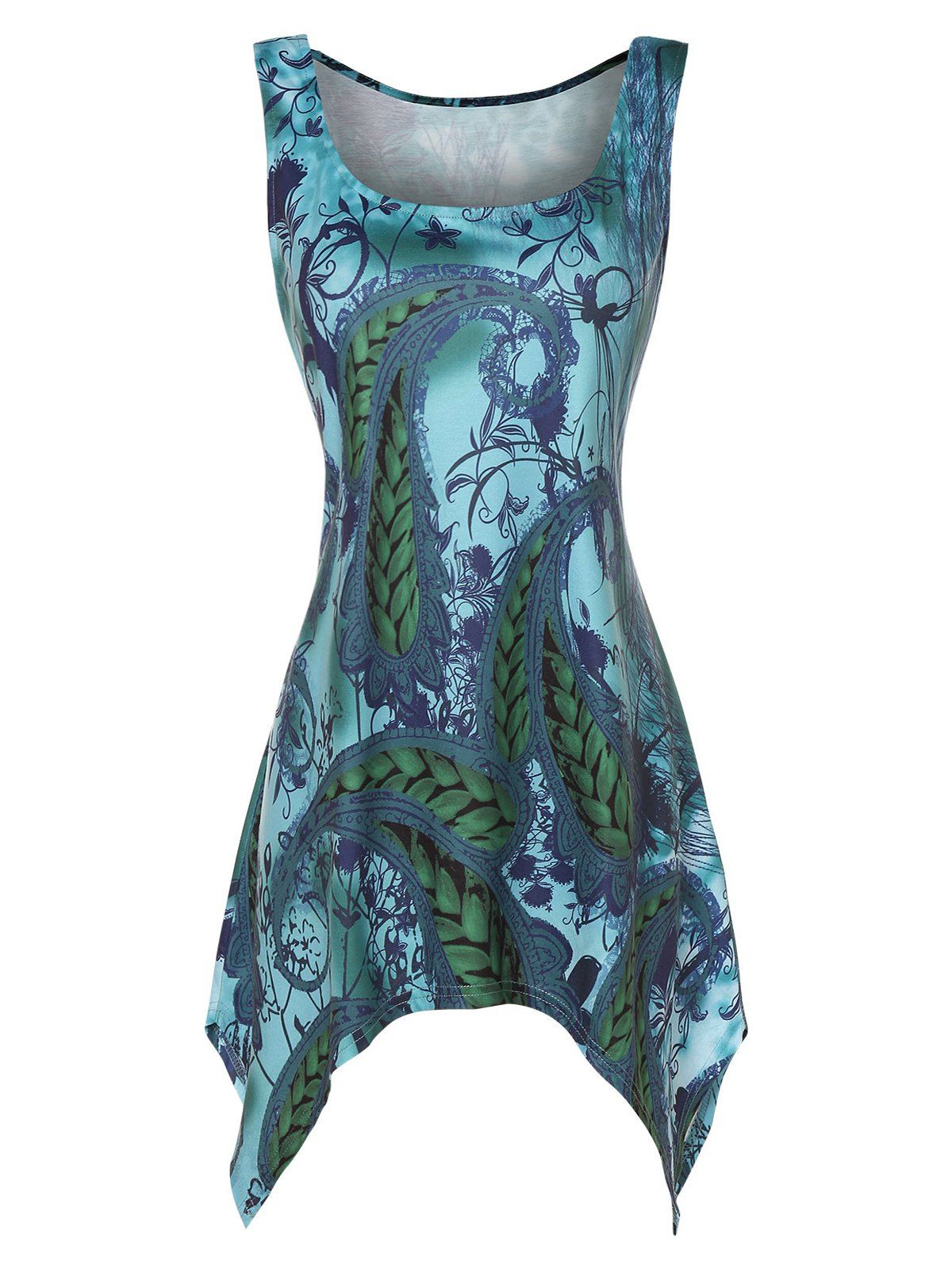 

Plus Size Asymmetrical Printed Tank Top, Dark turquoise