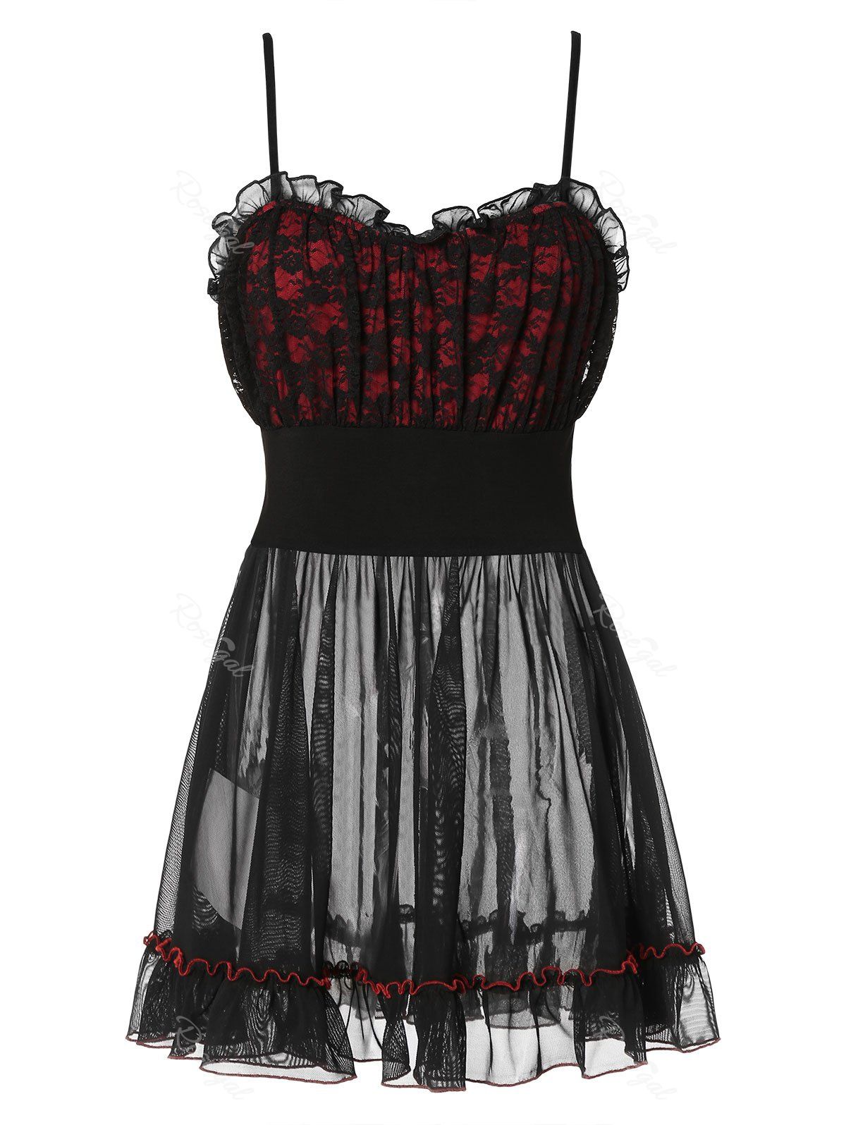 

Plus Size Spaghetti Strap High Waist Babydoll, Black