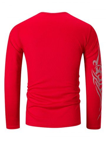 

Long Sleeves Tattoo Print Casual T-shirt, Red