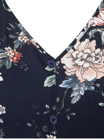 

Plus Size Floral Print Asymmetrical Blouse, Midnight blue