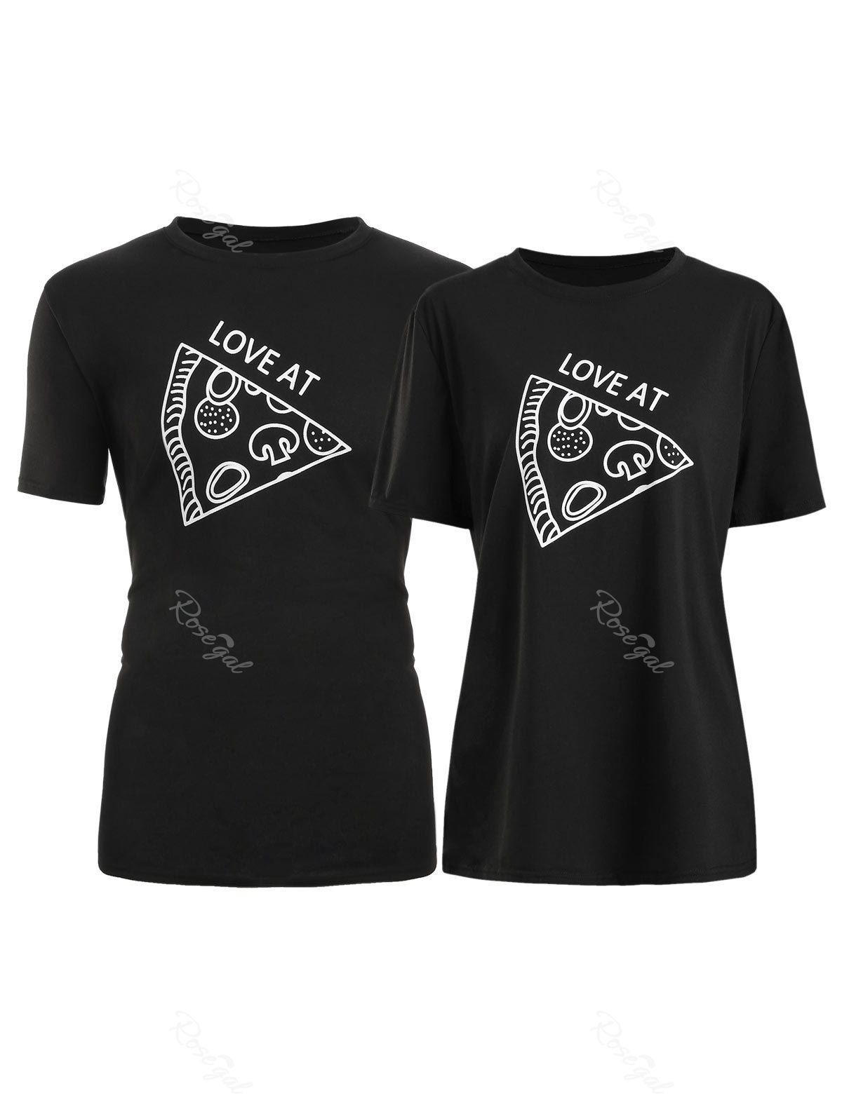 

Pizza Print Valentines Day Couple Tee, Black