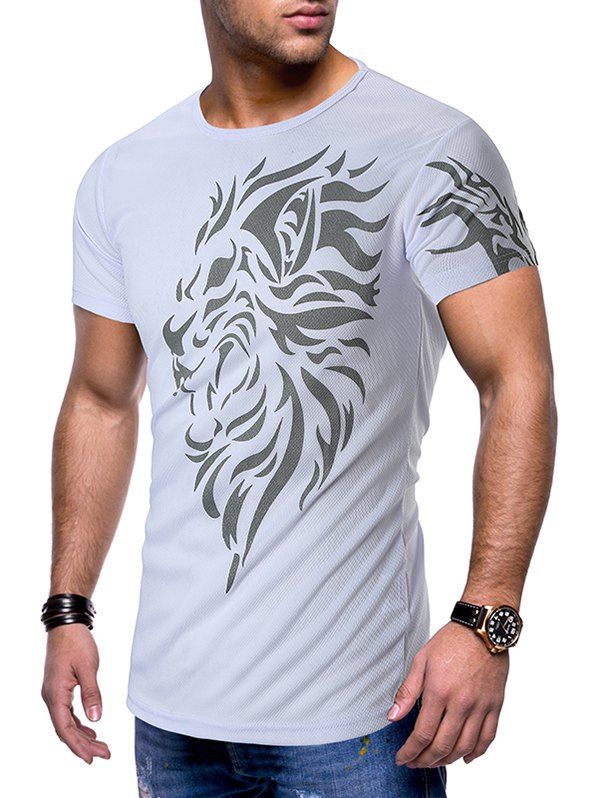 

Breathable Tattoo Printed Casual Short Sleeves T-shirt, White