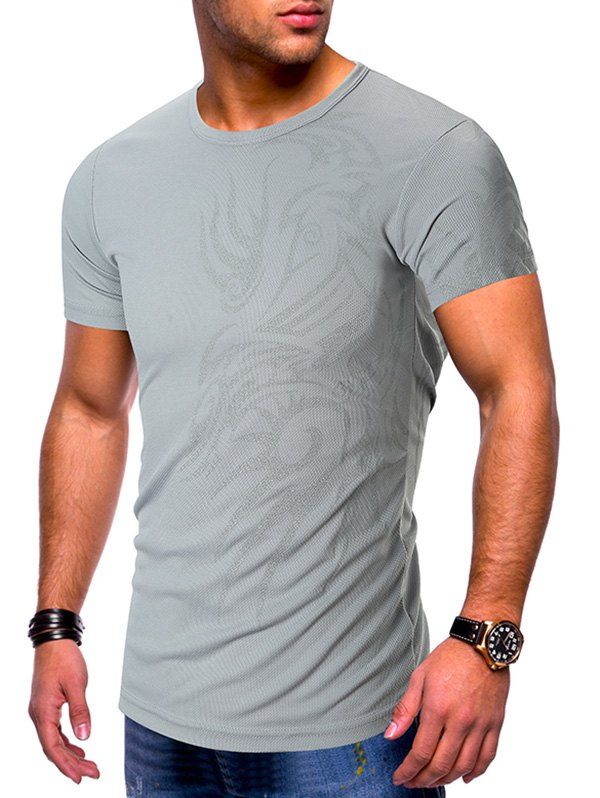 

Tattoo Print Short Sleeves Casual T-shirt, Gray cloud