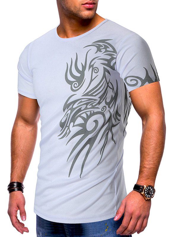 

Tattoo Print Short Sleeves Casual T-shirt, White