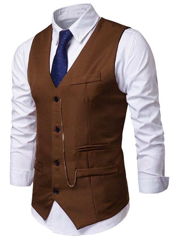 [42% OFF] Solid Single Breasted Chain Waistcoat | Rosegal