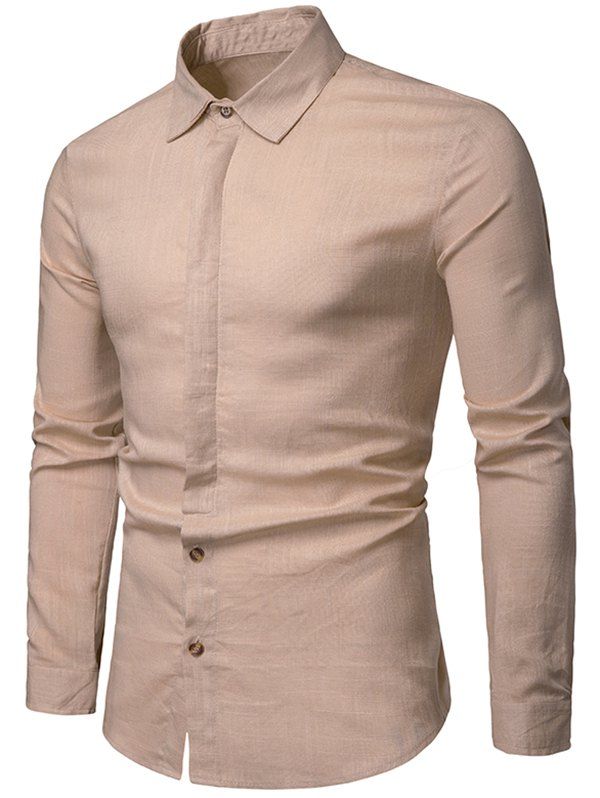 

Solid Hem Curved Breathable Long Sleeve Shirt, Light khaki