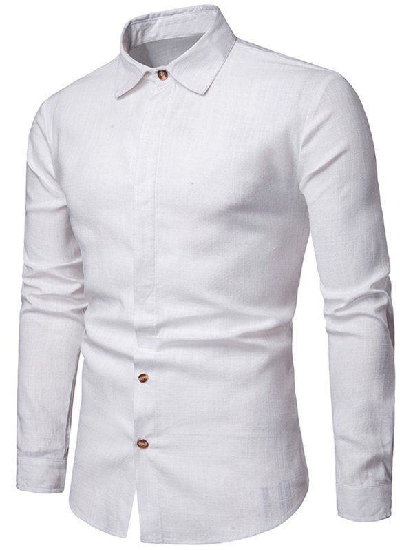 

Solid Hem Curved Breathable Long Sleeve Shirt, White