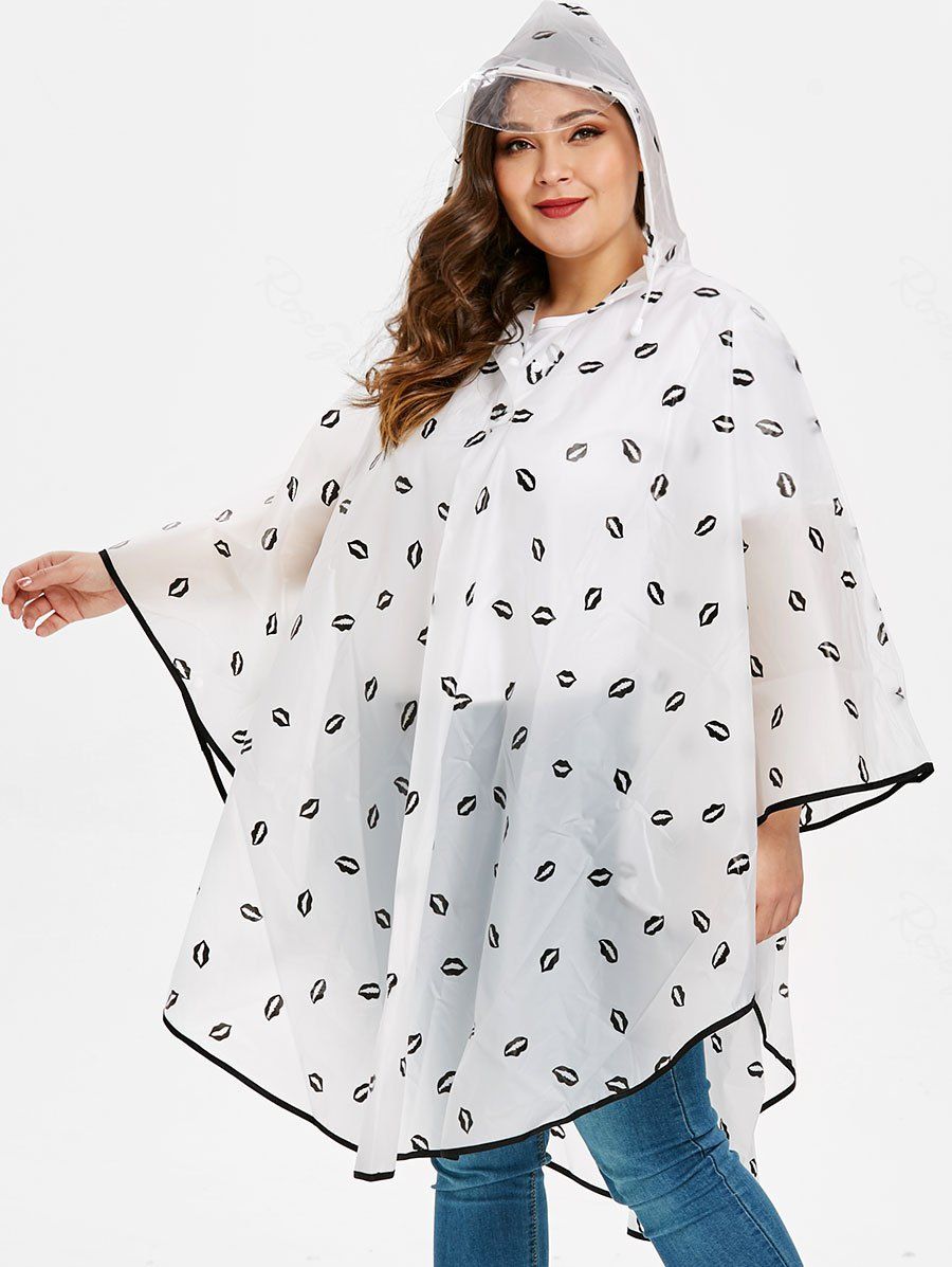 

Lip Print Plus Size See Through Raincoat, White