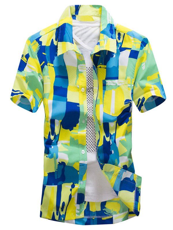 

Colorful Abstract Painting Print Short Sleeves Shirt, Yellow